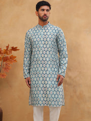 Printed Cotton Blend Kurta Pyjama with Thread Work (65KP 5416 Blue ) [FF] [J-1]