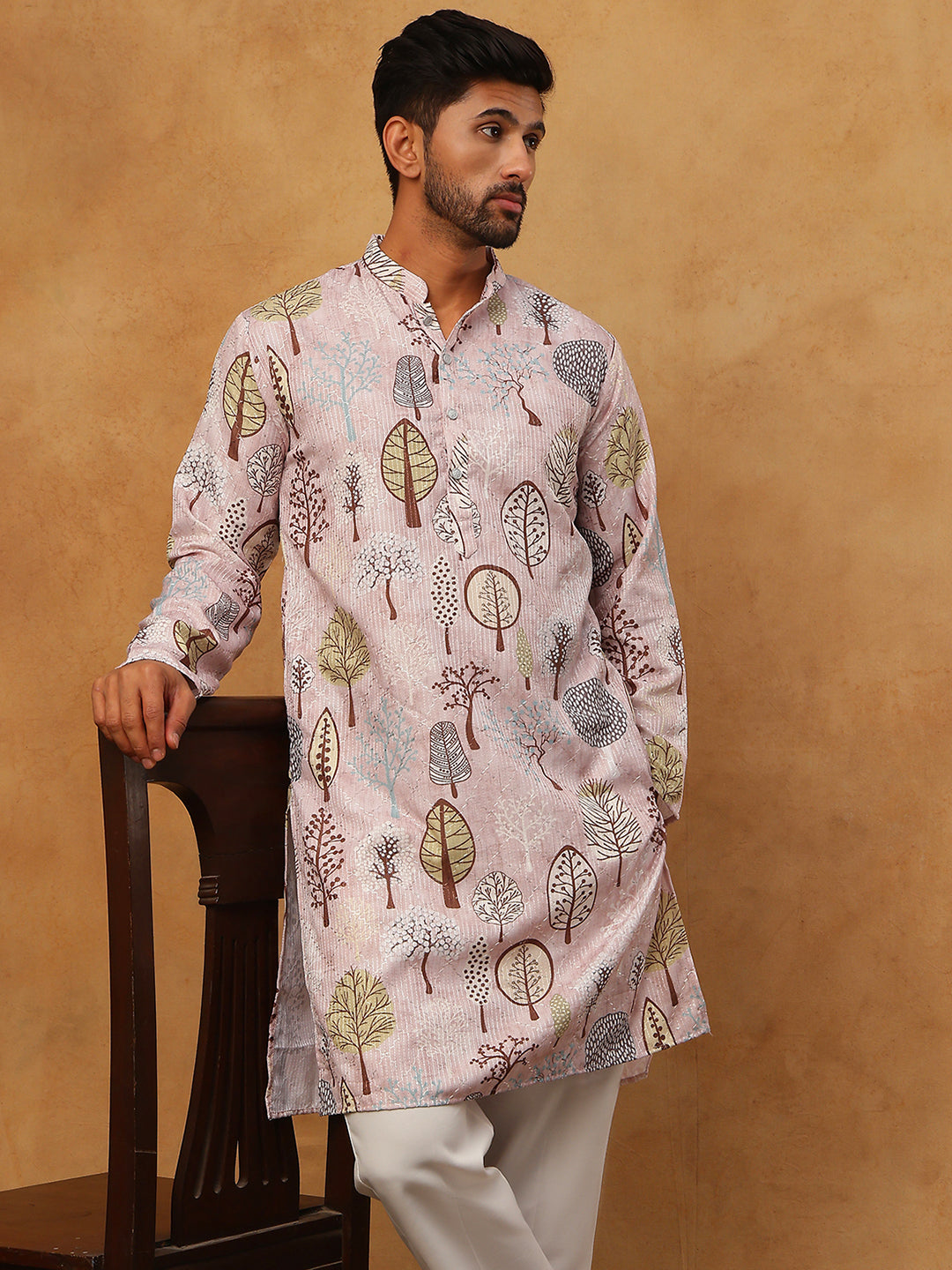 Printed Cotton Blend Kurta Pyjama with Thread Work (65KP 5416 Peach ) [FF] [J-1]