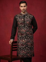 Premium Silk Blend Embroidered Kurta Pyjama ( 65KP B-P 5418Black )