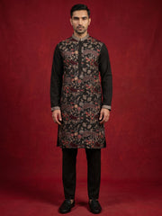 Premium Silk Blend Embroidered Kurta Pyjama ( 65KP B-P 5418Black )