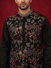 Premium Silk Blend Embroidered Kurta Pyjama ( 65KP B-P 5418Black )