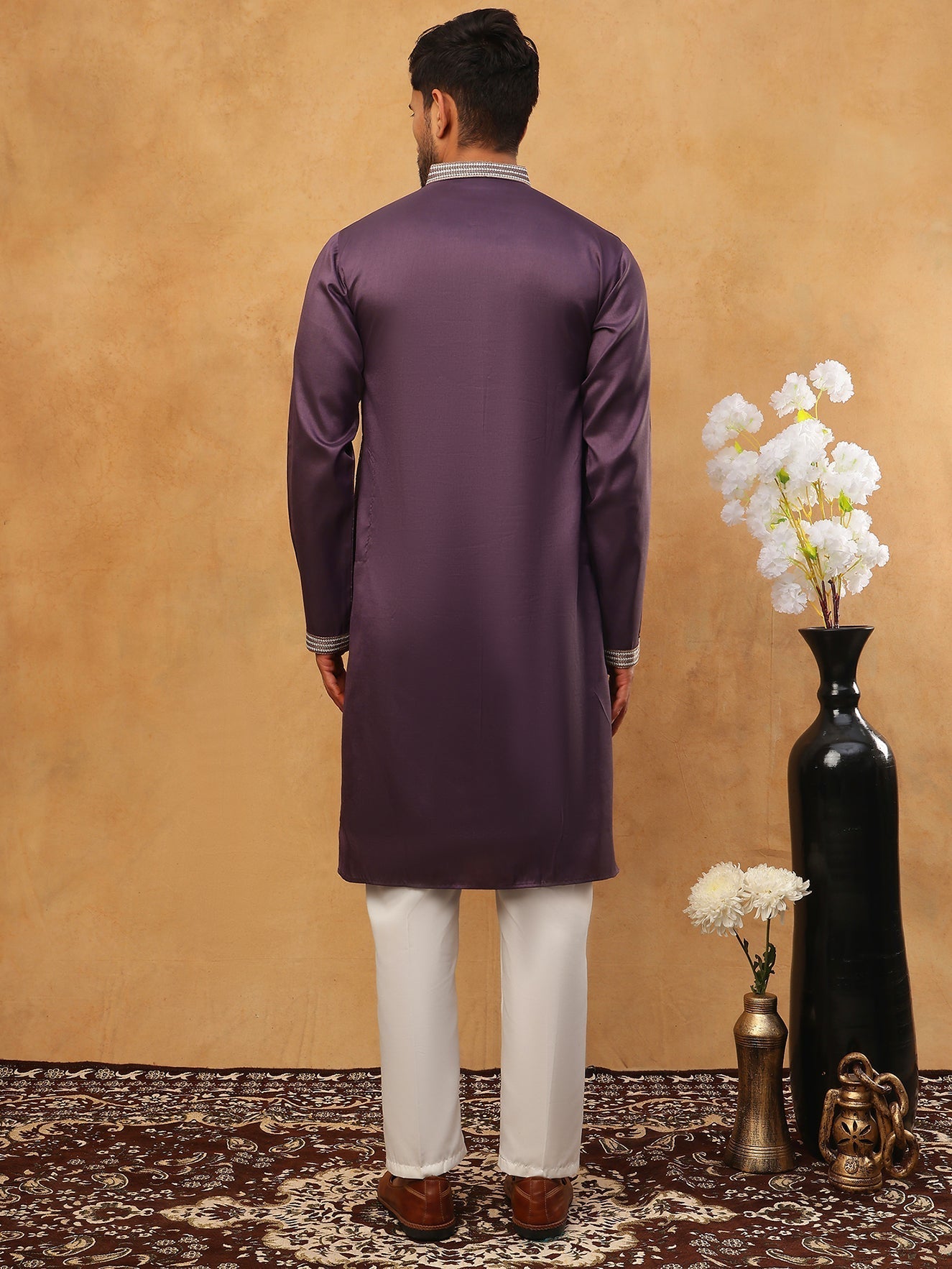 DesiQlo Men Floral Kurta Pyjama Set - Purple - 65KP_5418Purple_S