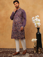 Premium Silk Blend Embroidered Kurta Pyjama (65KP 5418 Purple ) [FF] [B-12]