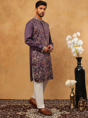 Premium Silk Blend Embroidered Kurta Pyjama (65KP 5418 Purple ) [FF] [B-12]