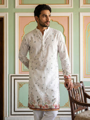 Cotton Blend Printed Straight Kurta Pyjama ( 65KP P 5419White )