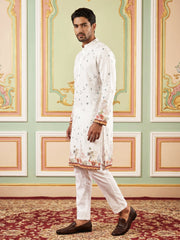 Cotton Blend Printed Straight Kurta Pyjama ( 65KP P 5419White )