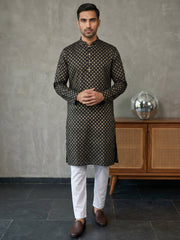 Festive Cotton Blend Printed Kurta Pyjama Set ( 65KP P 5421Black ) [FF] [P-11-10]