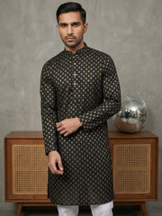 Festive Cotton Blend Printed Kurta Pyjama Set ( 65KP P 5421Black ) [FF] [P-11-10]