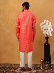 Festive Cotton Blend Printed Kurta Pyjama Set (65KP 5421 Peach ) [FF] [P-11-10]