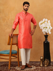 Festive Cotton Blend Printed Kurta Pyjama Set (65KP 5421 Peach ) [FF] [P-11-10]