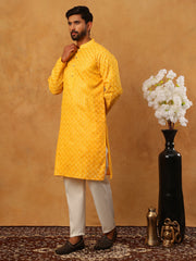 Festive Cotton Blend Printed Kurta Pyjama Set (65KP 5421 Yellow ) [FF] [P-11-10]