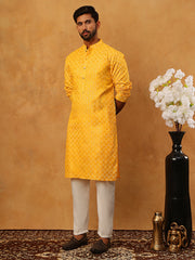 Festive Cotton Blend Printed Kurta Pyjama Set (65KP 5421 Yellow ) [FF] [P-11-10]