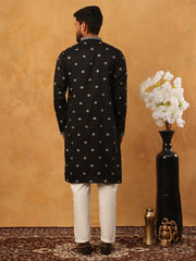 Ethnic Silk Blend Foil Print Kurta Pyjama Set (65KP 5422 Black ) [FF] [J-1]