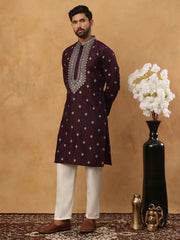 Ethnic Silk Blend Foil Print Kurta Pyjama Set (65KP 5422 Purple ) [FF] [J-1]