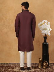 Silk Blend Embroidered Kurta with Pyjama (65KP 5423 Maroon ) [FF] [Q-11-14]