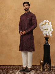 Silk Blend Embroidered Kurta with Pyjama (65KP 5423 Maroon ) [FF] [Q-11-14]