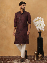 Silk Blend Embroidered Kurta with Pyjama (65KP 5423 Maroon ) [FF] [Q-11-14]