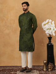 Silk Blend Embroidered Kurta with Pyjama (65KP 5423 Olive ) [FF] [Q-11-14]