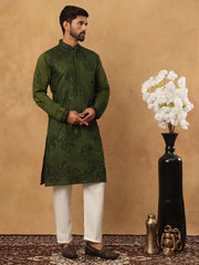 Silk Blend Embroidered Kurta with Pyjama (65KP 5423 Olive ) [FF] [Q-11-14]