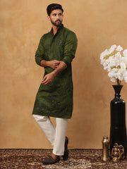 Silk Blend Embroidered Kurta with Pyjama (65KP 5423 Olive ) [FF] [Q-11-14]