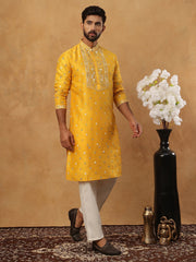 Men’s Festive Rubber Print Kurta Pyjama (65KP 5424 Mustard ) [FF] [J-1]