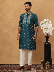 Men’s Festive Rubber Print Kurta Pyjama (65KP 5424 Peacock ) [FF] [J-1]