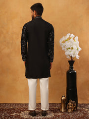 Silk Blend Embroidered Kurta with Pyjama (65KP 5426 Black ) [FF] [A-1-4]