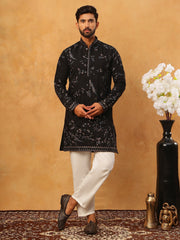 Silk Blend Embroidered Kurta with Pyjama (65KP 5426 Black ) [FF] [A-1-4]