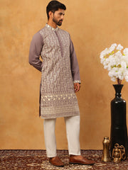 Classic Silk Blend Embroidered Kurta Pyjama Set (65KP 5427 Purple ) [FF] [Q-11-14]