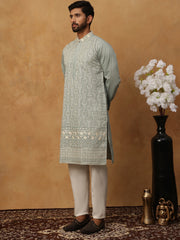 Classic Silk Blend Embroidered Kurta Pyjama Set (65KP 5427 Rama ) [FF] [Q-11-14]