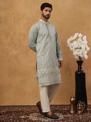 Classic Silk Blend Embroidered Kurta Pyjama Set (65KP 5427 Rama ) [FF] [Q-11-14]