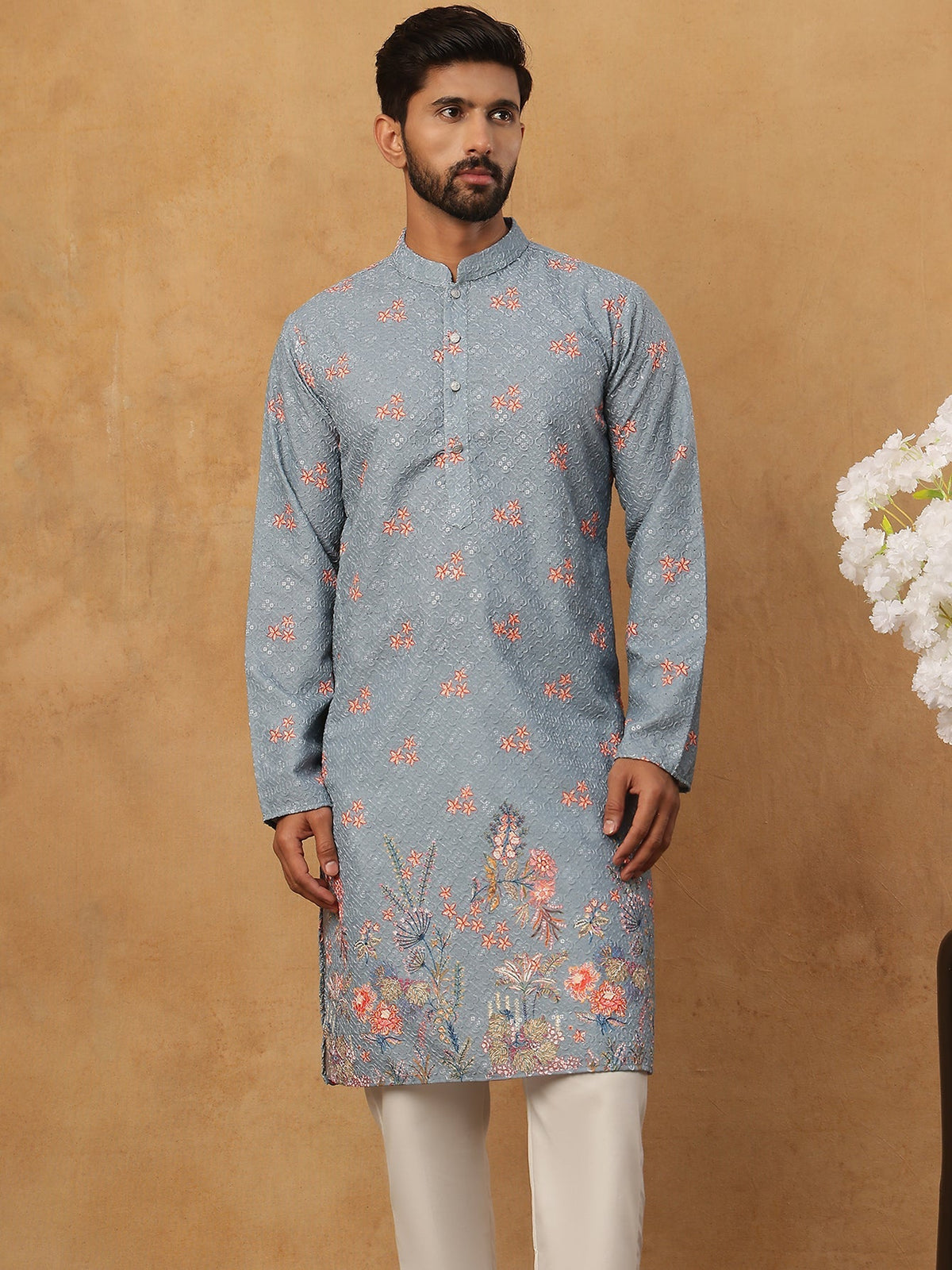 Festive Cotton Blend Printed Kurta Pyjama Set (65KP 5428 Blue ) [FF] [Q-11-14]