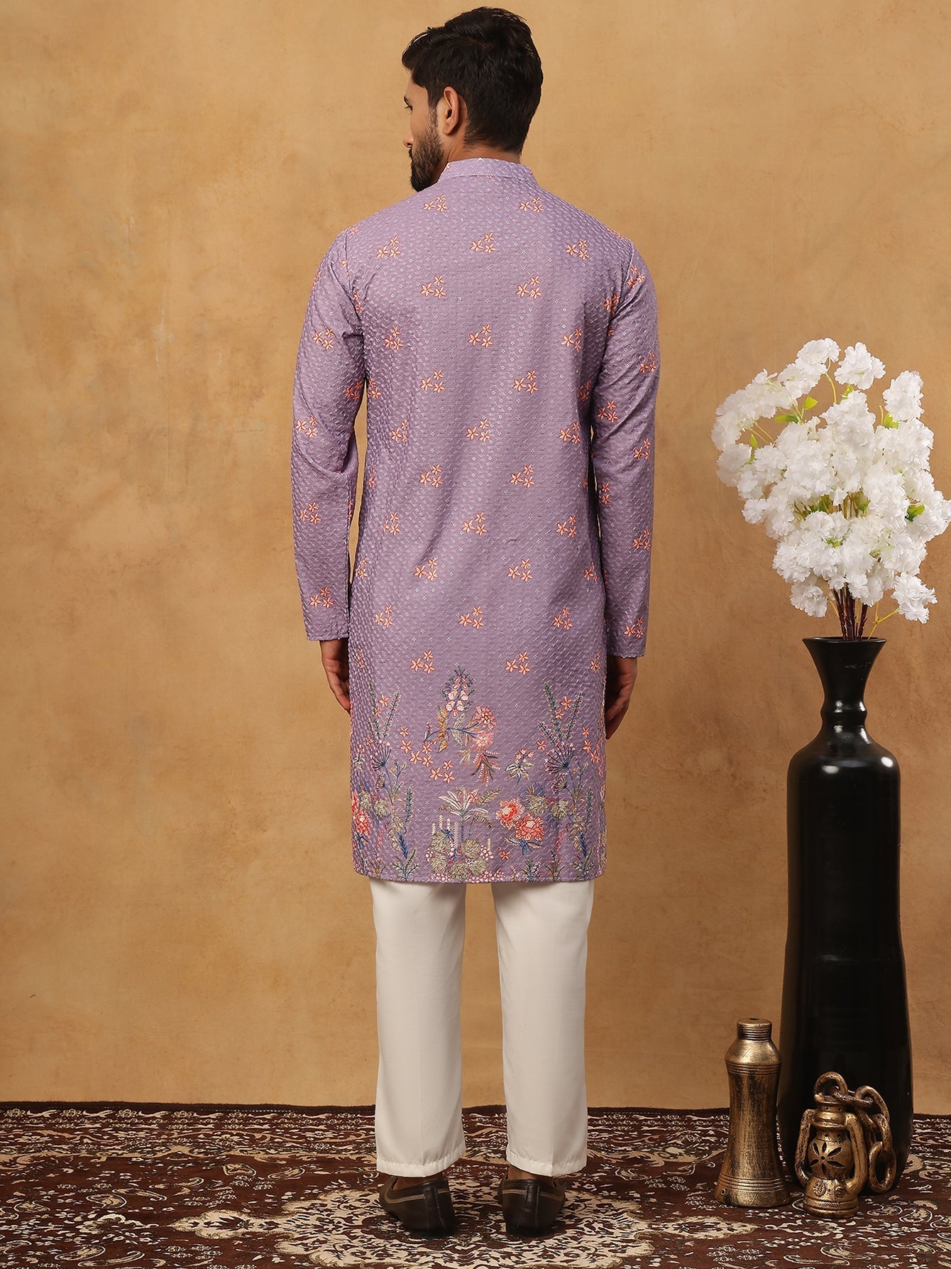 DesiQlo Men Floral Kurta Pyjama Set - Purple - 65KP_5428Purple_S