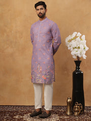 Festive Cotton Blend Printed Kurta Pyjama Set (65KP 5428 Purple ) [FF] [Q-11-14]