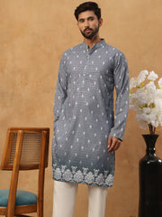 Festive Cotton Blend Printed Kurta Pyjama Set (65KP 5429 Grey ) [FF] [Q-11-14]