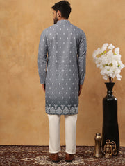 Festive Cotton Blend Printed Kurta Pyjama Set (65KP 5429 Grey ) [FF] [Q-11-14]