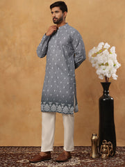 Festive Cotton Blend Printed Kurta Pyjama Set (65KP 5429 Grey ) [FF] [Q-11-14]