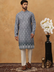 Festive Cotton Blend Printed Kurta Pyjama Set (65KP 5429 Grey ) [FF] [Q-11-14]