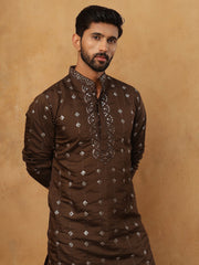 Festive Silk Blend Sequin Work Kurta Pyjama Set (65KP 5430 Brown ) [FF] [A-1-4]