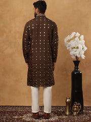 Festive Silk Blend Sequin Work Kurta Pyjama Set (65KP 5430 Brown ) [FF] [A-1-4]