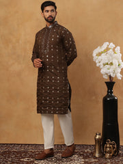 Festive Silk Blend Sequin Work Kurta Pyjama Set (65KP 5430 Brown ) [FF] [A-1-4]