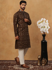 Festive Silk Blend Sequin Work Kurta Pyjama Set (65KP 5430 Brown ) [FF] [A-1-4]