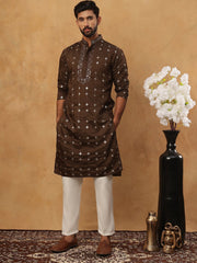 Festive Silk Blend Sequin Work Kurta Pyjama Set (65KP 5430 Brown ) [FF] [A-1-4]