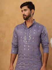 Festive Silk Blend Sequin Work Kurta Pyjama Set (65KP 5430 Purple ) [FF] [A-1-4]