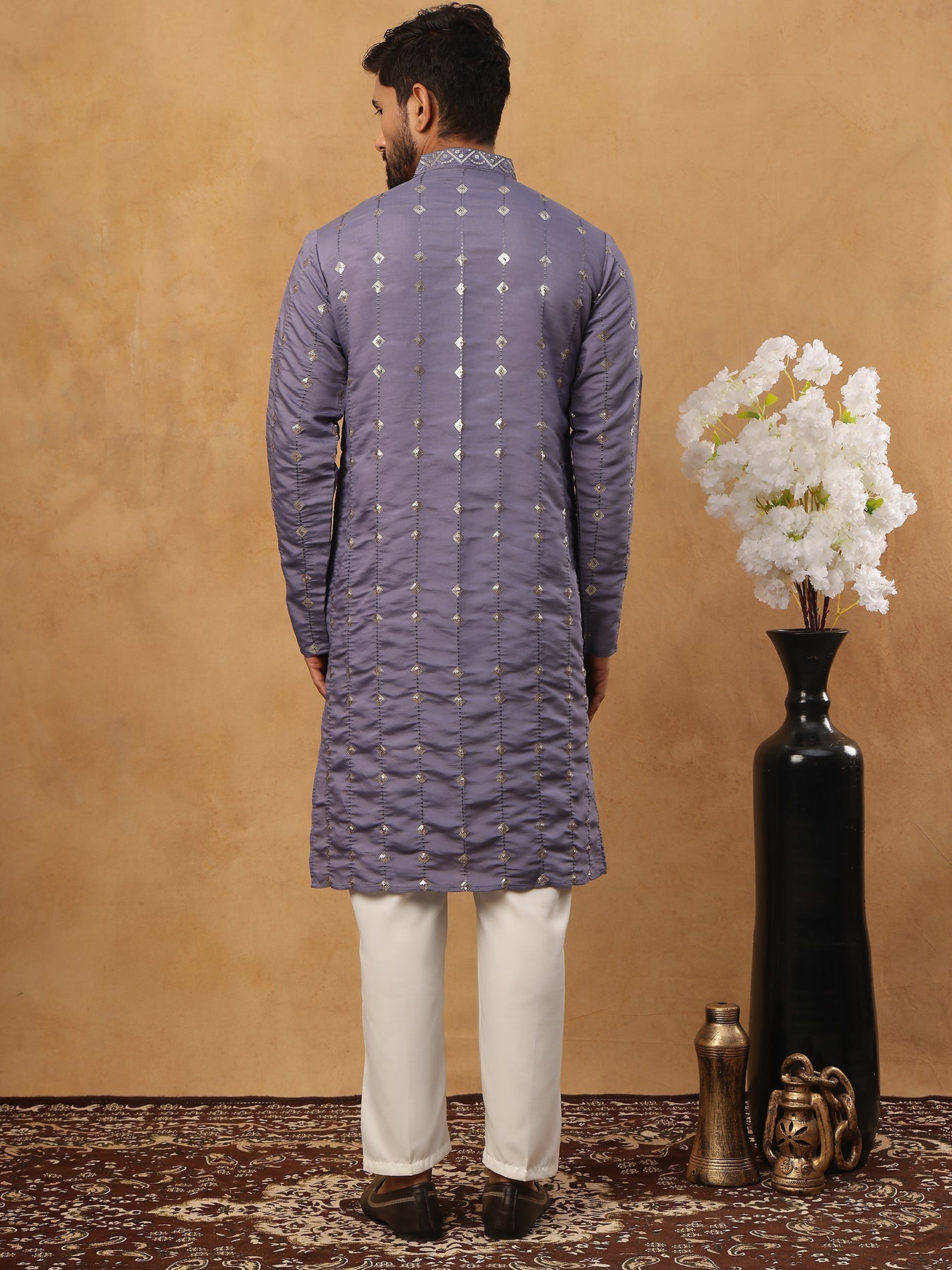 DesiQlo Men Geometric Kurta Pyjama Set - Purple - 65KP_5430Purple_S