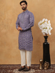 Festive Silk Blend Sequin Work Kurta Pyjama Set (65KP 5430 Purple ) [FF] [A-1-4]