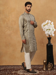 Luxury Silk Blend Thread Work Kurta Pyjama Set (65KP 5432 Beige ) [FF] [B-9]