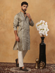 Luxury Silk Blend Thread Work Kurta Pyjama Set (65KP 5432 Beige ) [FF] [B-9]