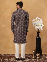 Festive Cotton Blend Printed Kurta Pyjama Set (65KP 5434 Grey ) [FF] [Q-11-14]
