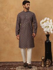 Festive Cotton Blend Printed Kurta Pyjama Set (65KP 5434 Grey ) [FF] [Q-11-14]